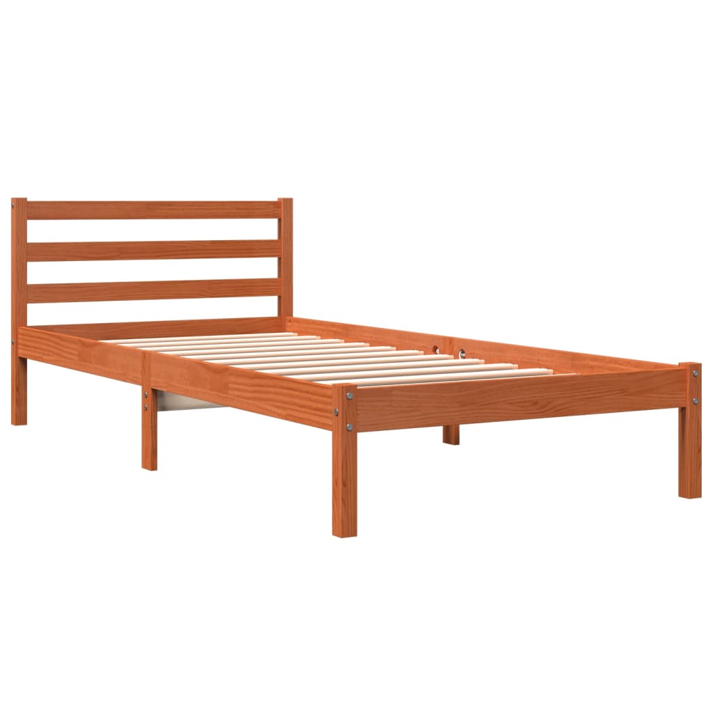 Solid Pine Wood Bed Frame 100x200 cm, Wax Brown Finish
