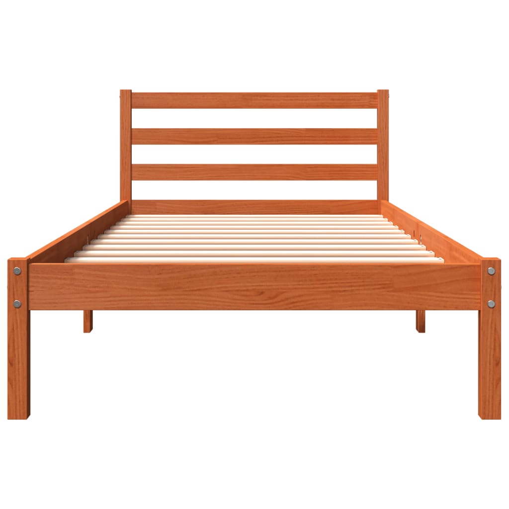 Solid Pine Wood Bed Frame 100x200 cm, Wax Brown Finish