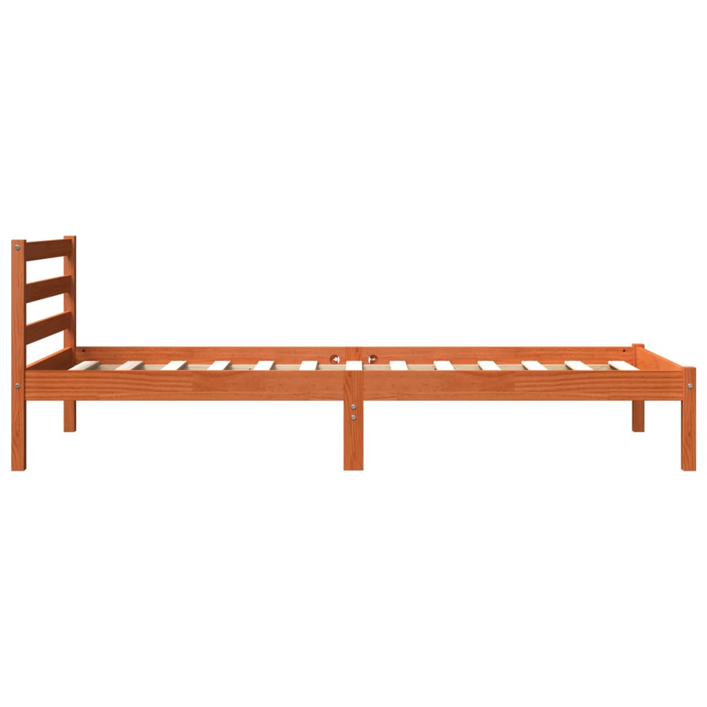 Solid Pine Wood Bed Frame 100x200 cm, Wax Brown Finish