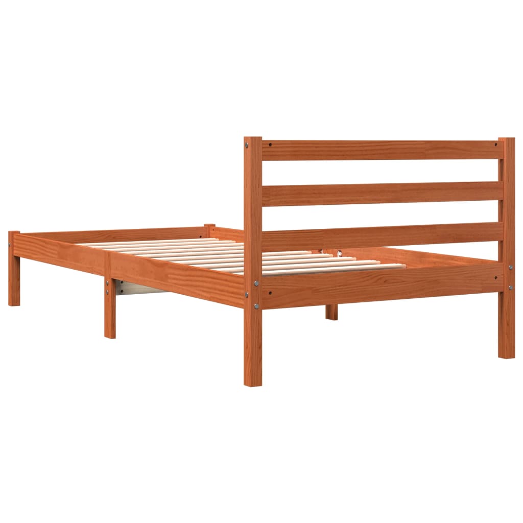 Solid Pine Wood Bed Frame 100x200 cm, Wax Brown Finish