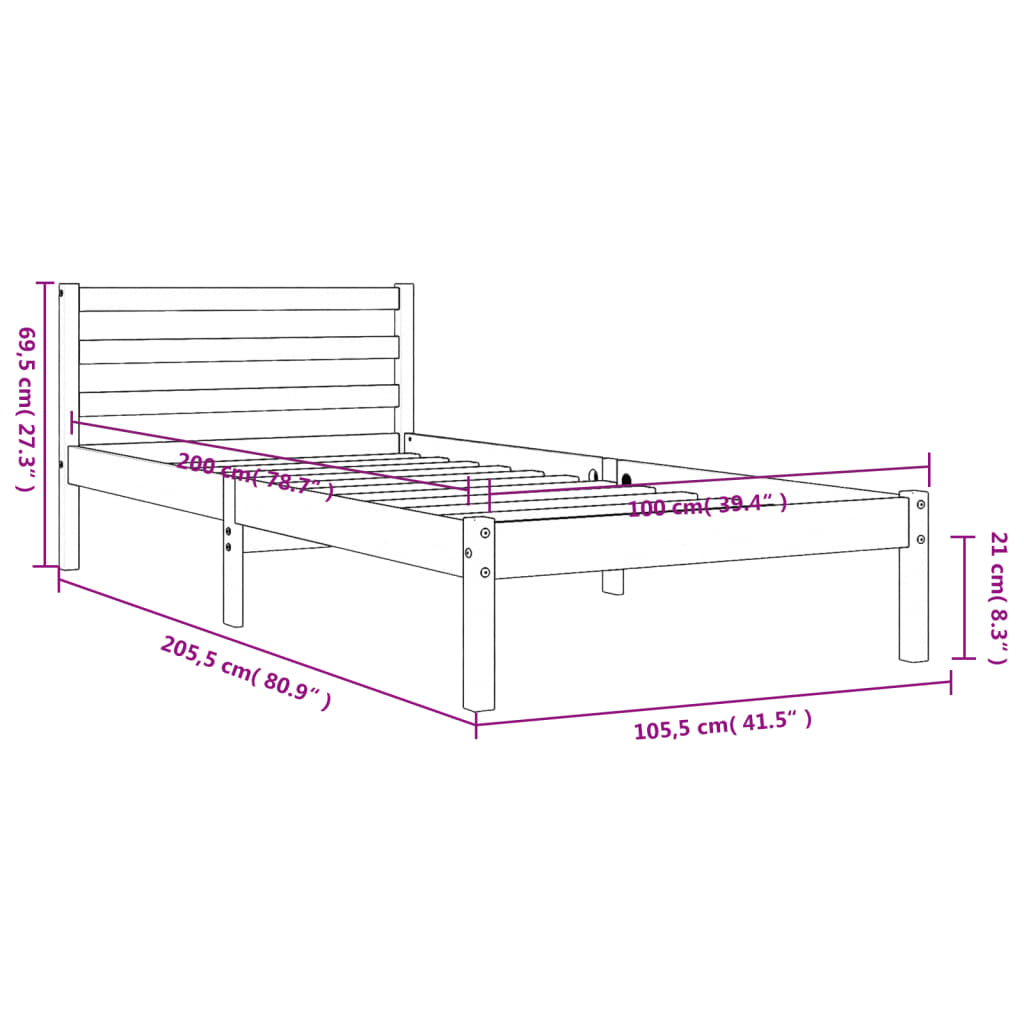 Solid Pine Wood Bed Frame 100x200 cm, Wax Brown Finish