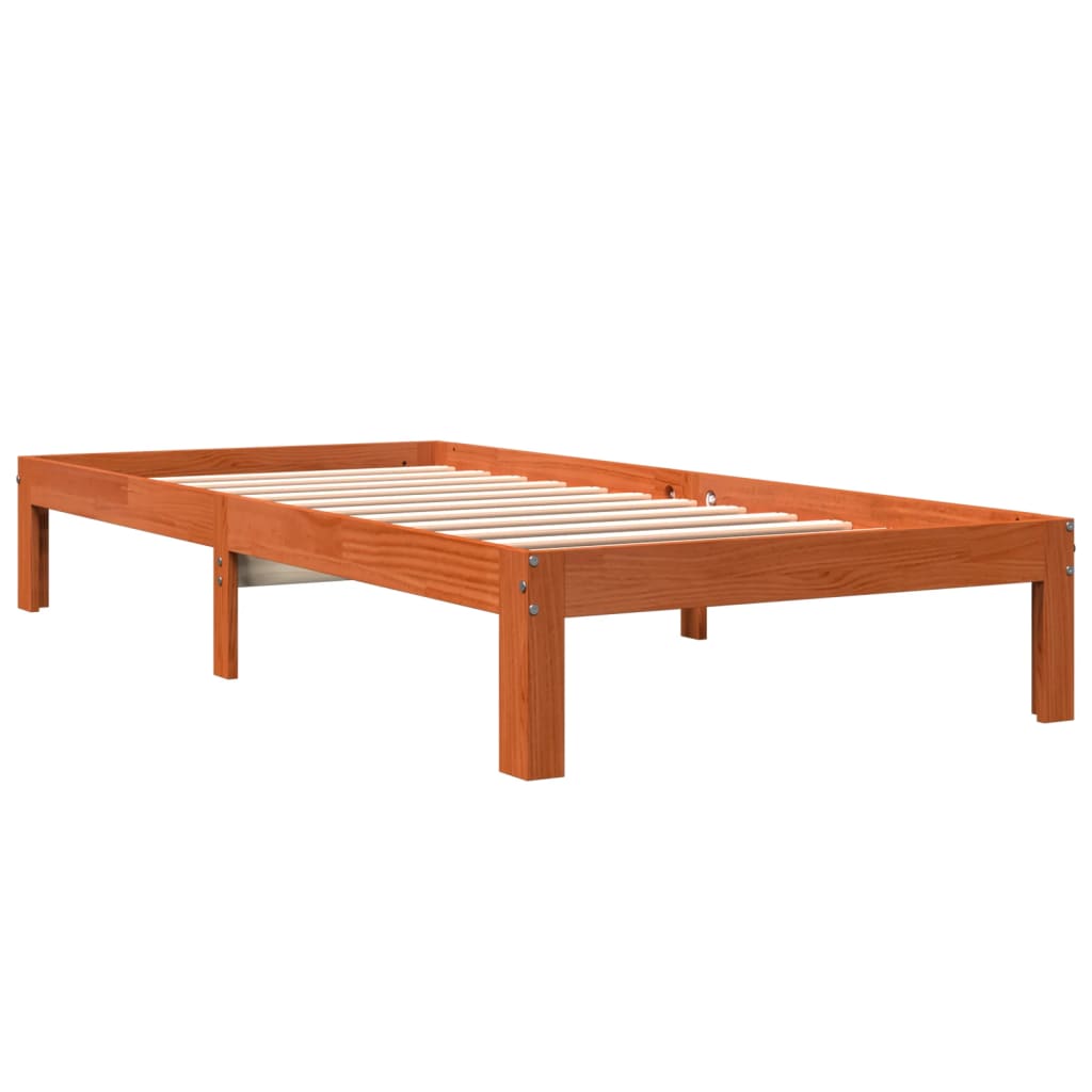 Solid Pine Wood Bed Frame, Wax Brown, Small Single 75x190 cm