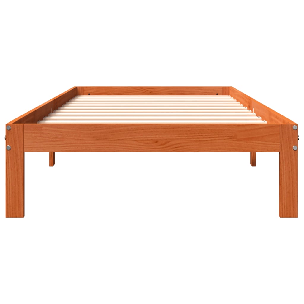 Solid Pine Wood Bed Frame, Wax Brown, Small Single 75x190 cm