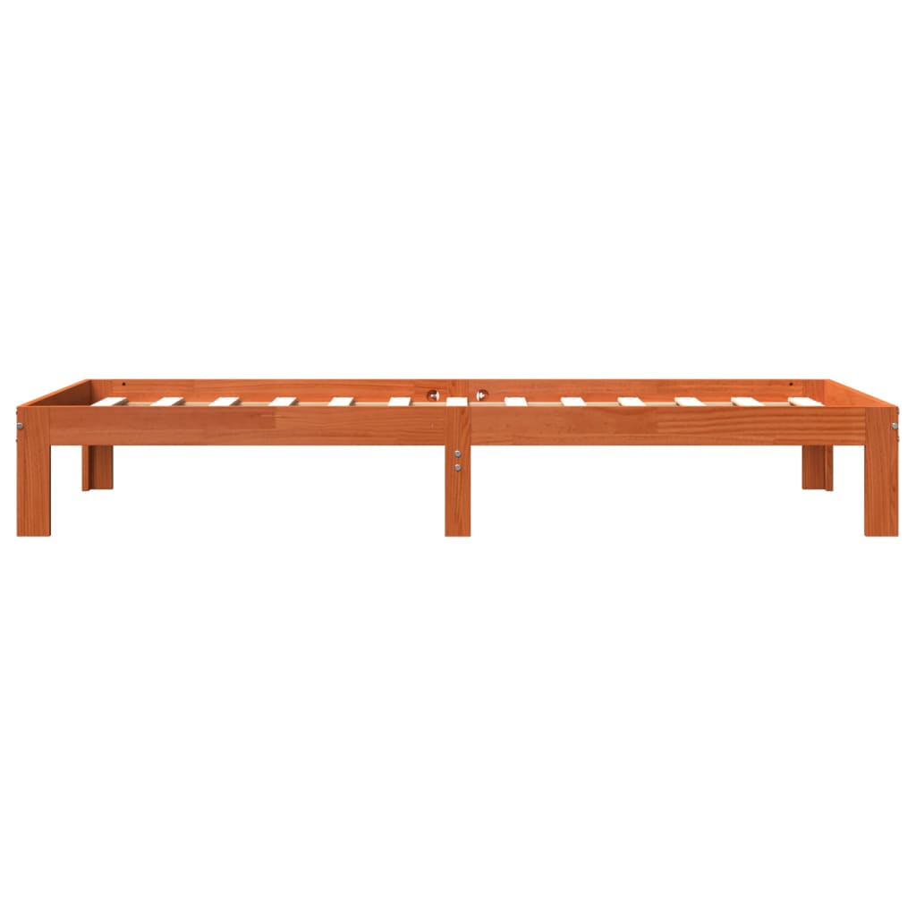 Solid Pine Wood Bed Frame, Wax Brown, Small Single 75x190 cm