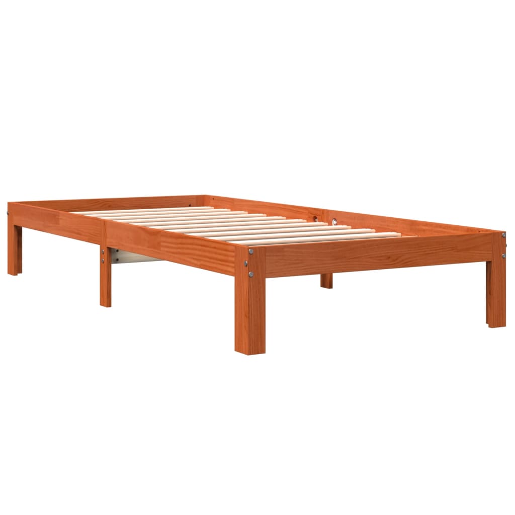 Solid Pine Wood Bed Frame, Wax Brown, Small Single 75x190 cm