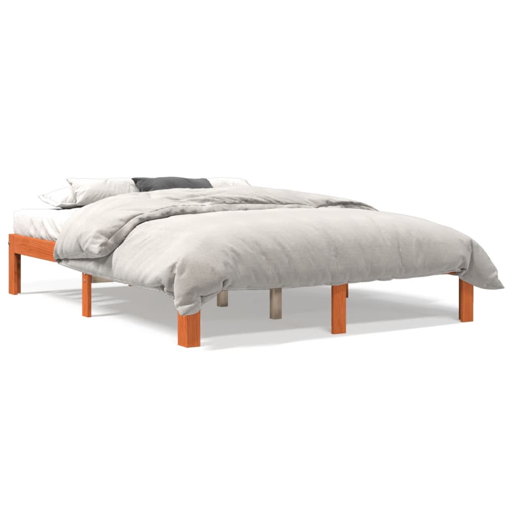 Solid Pine Bed Frame 140x190 cm, Wax Brown, No Mattress Included