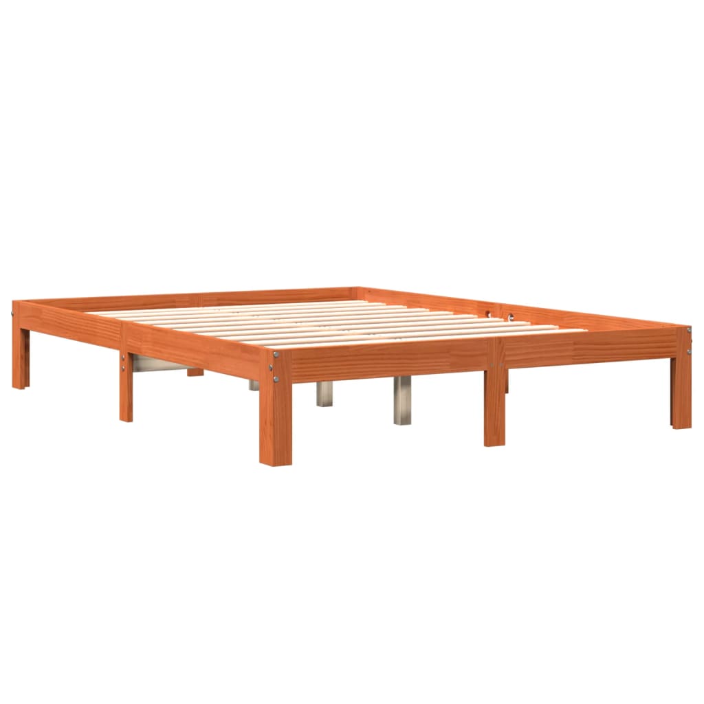 Solid Pine Bed Frame 140x190 cm, Wax Brown, No Mattress Included