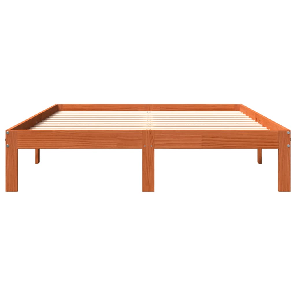 Solid Pine Bed Frame 140x190 cm, Wax Brown, No Mattress Included