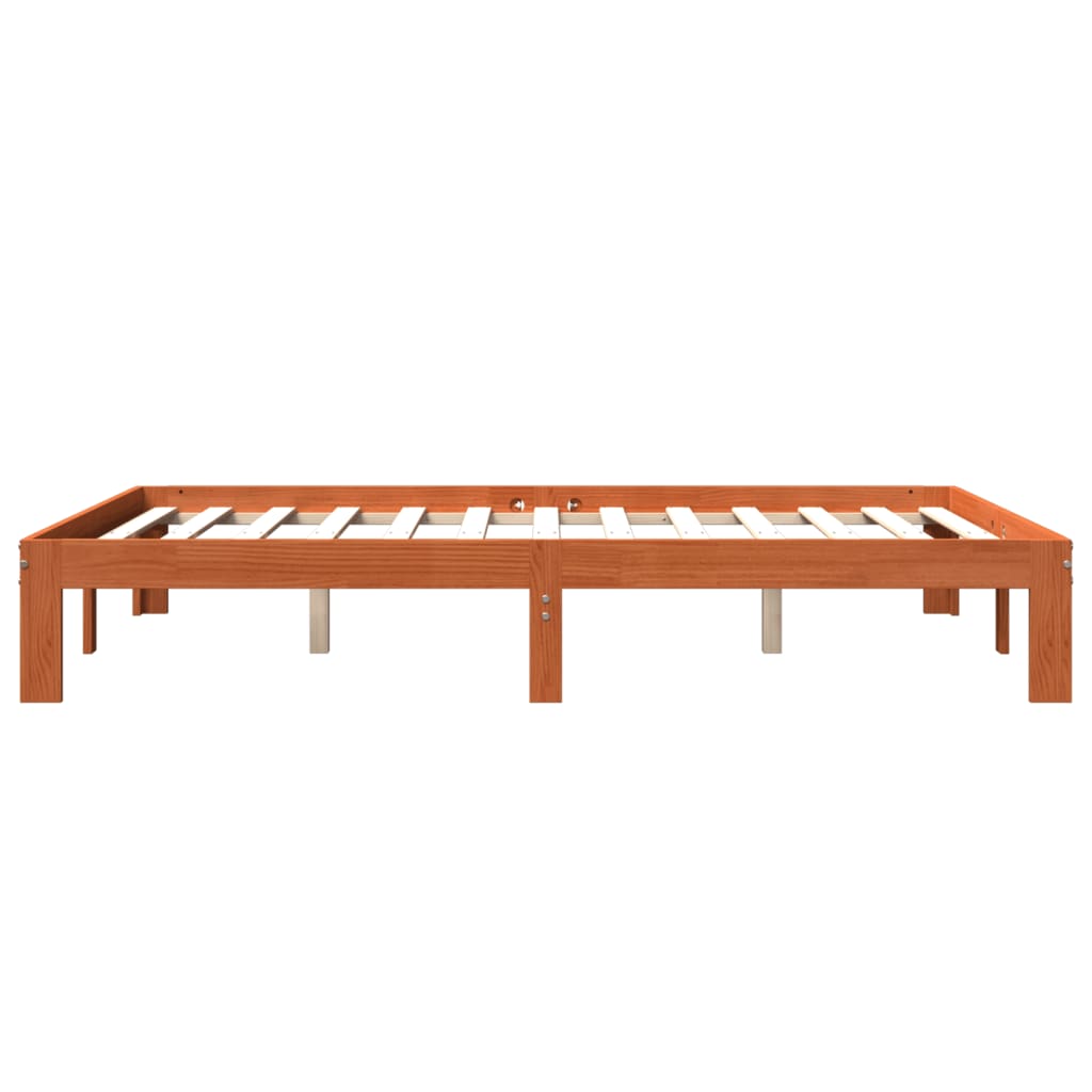 Solid Pine Bed Frame 140x190 cm, Wax Brown, No Mattress Included