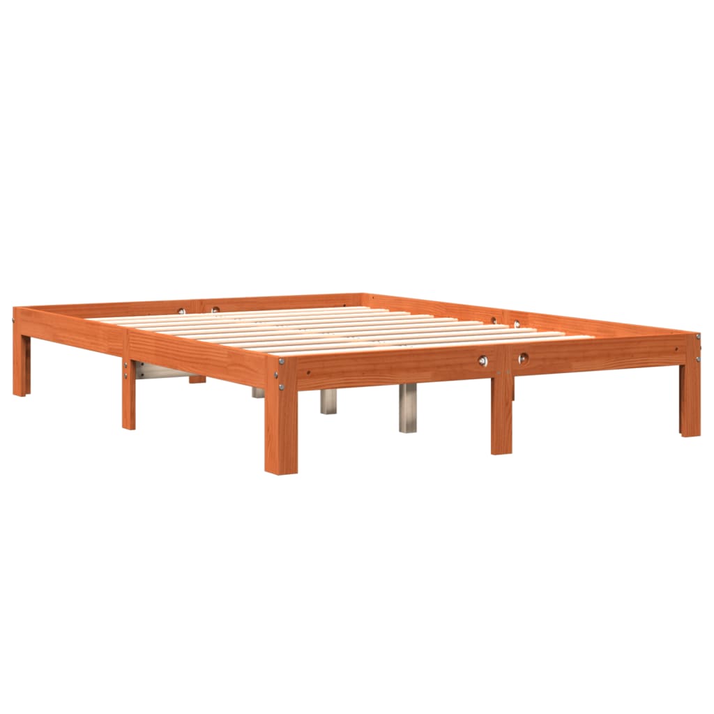Solid Pine Bed Frame 140x190 cm, Wax Brown, No Mattress Included
