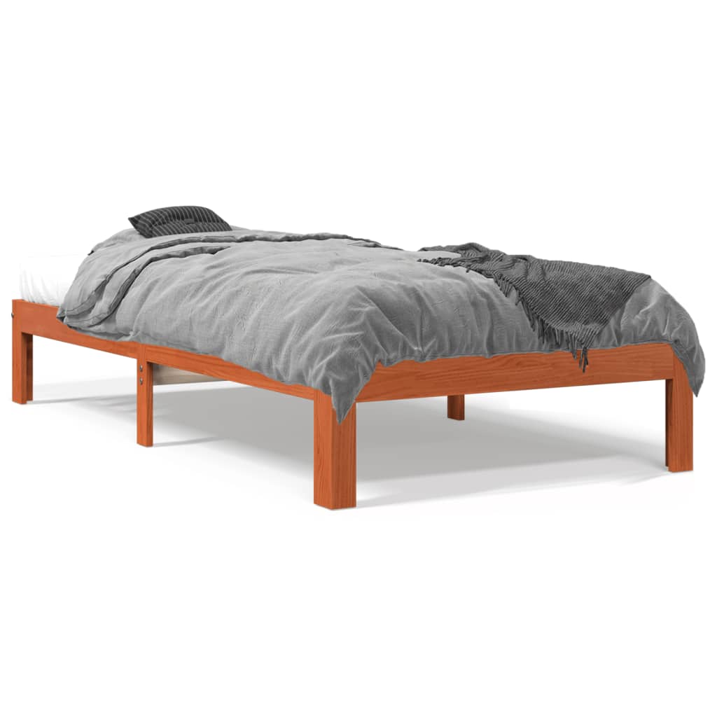 Solid Pine Bed Frame Wax Brown 100x200 cm - No Mattress Included