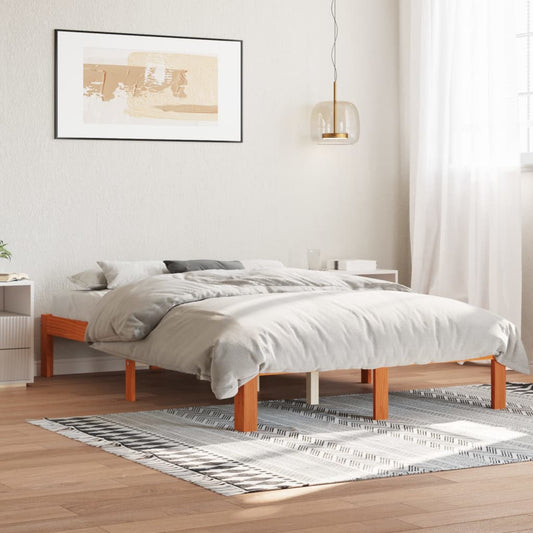 Solid Pine Bed Frame 140x200 cm, Wax Brown Finish, No Mattress