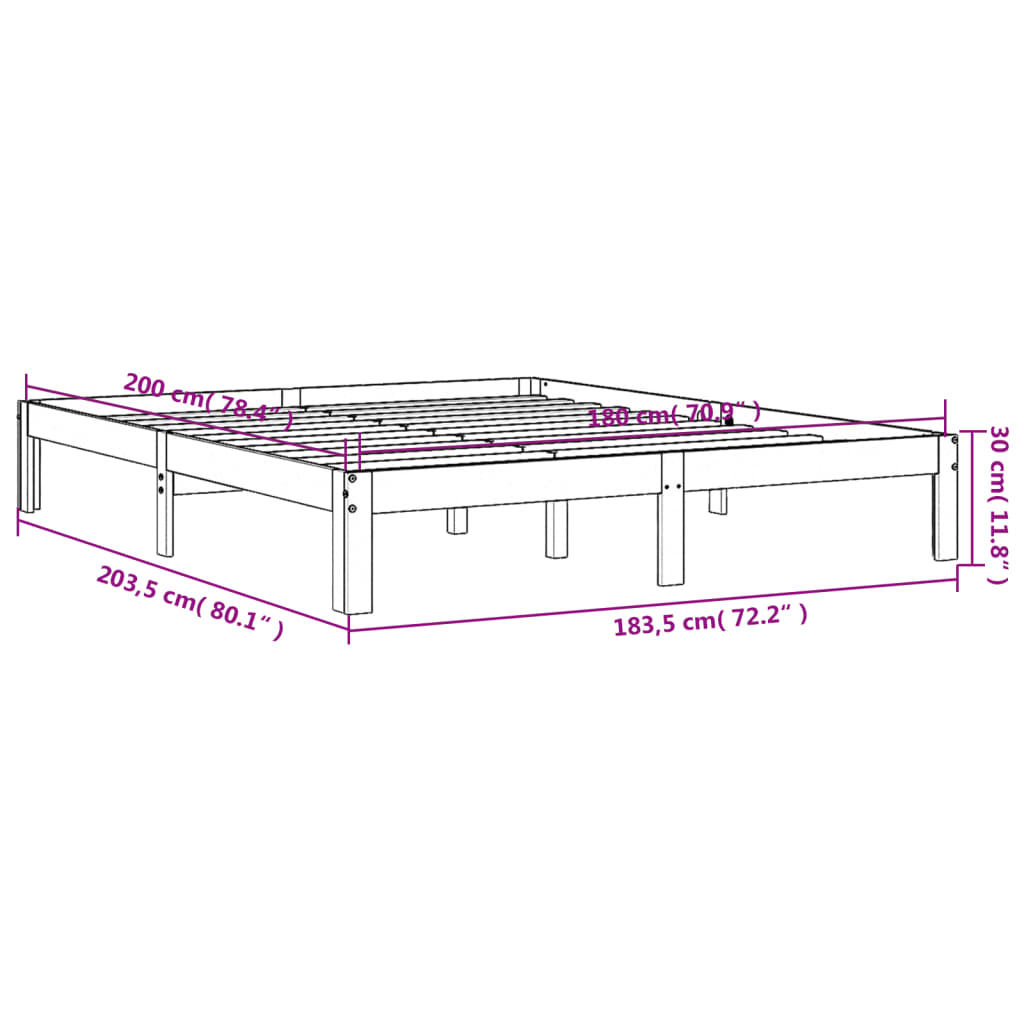 Solid Pine Wood Bed Frame, Wax Brown, 180x200 cm, Super King Size