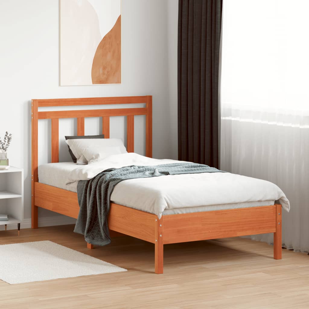 Solid Pine Wood Headboard, Wax Brown Finish, 100 cm