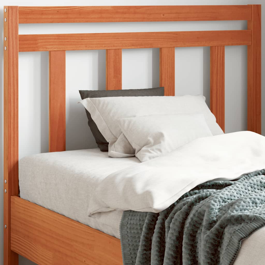 Solid Pine Wood Headboard, Wax Brown Finish, 100 cm