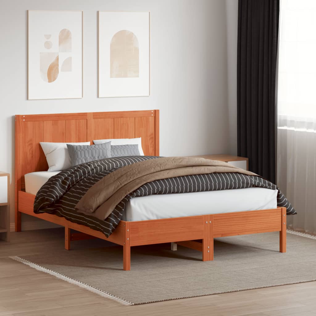 Solid Pine Wood Headboard, 135 cm, Wax Brown Finish