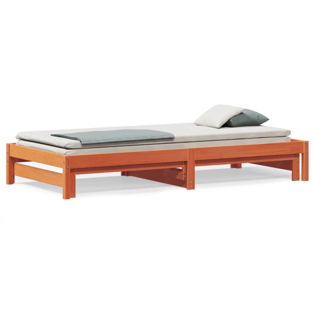 Wax Brown Day Bed with Trundle 90x190cm - Sleek & Space-Saving Design