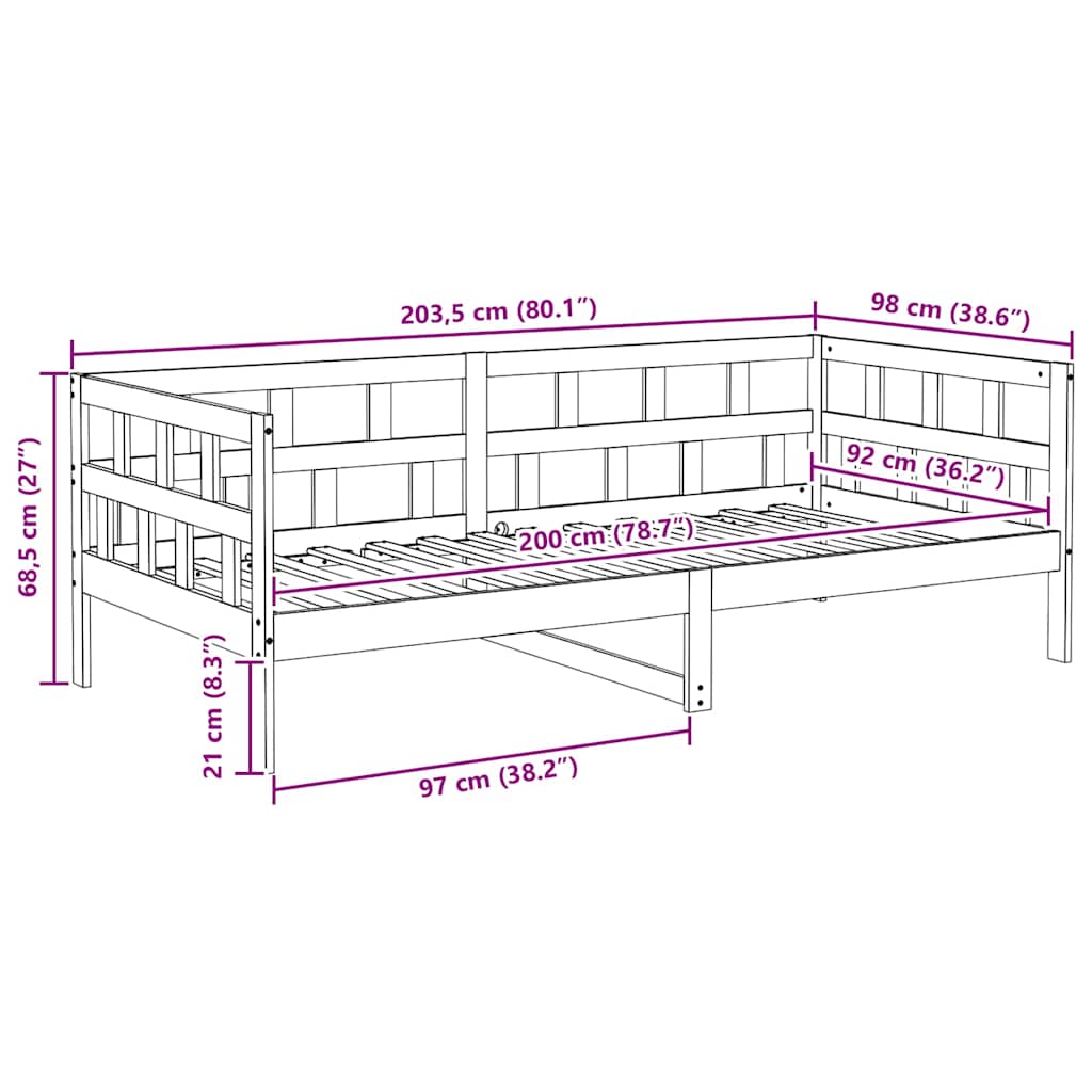Wax Brown Solid Pine Day Bed Frame 90x200 cm - No Mattress
