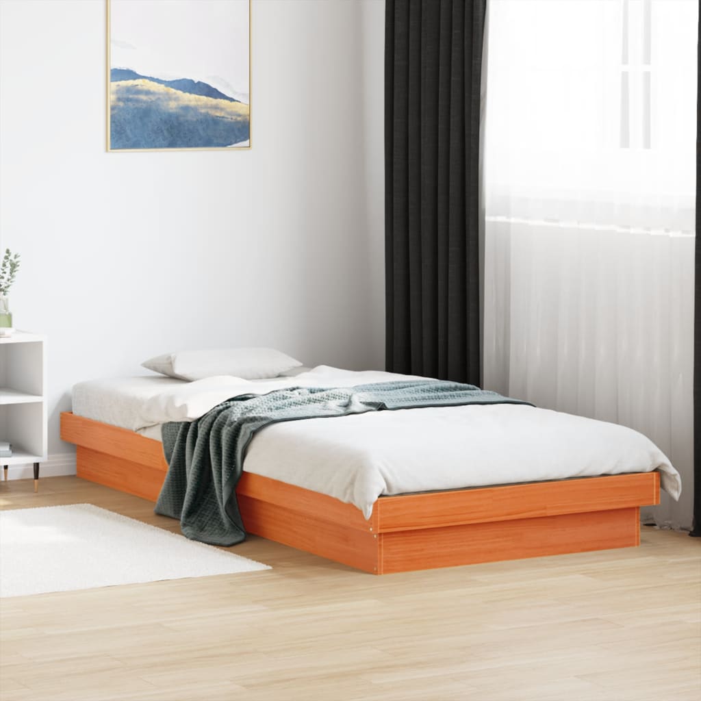 Wax Brown Solid Wood LED Bed Frame 90x200 cm - No Mattress