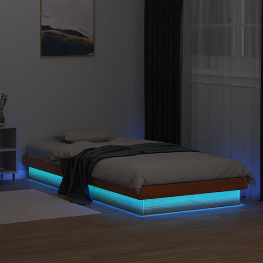 Wax Brown Solid Wood LED Bed Frame 90x200 cm - No Mattress