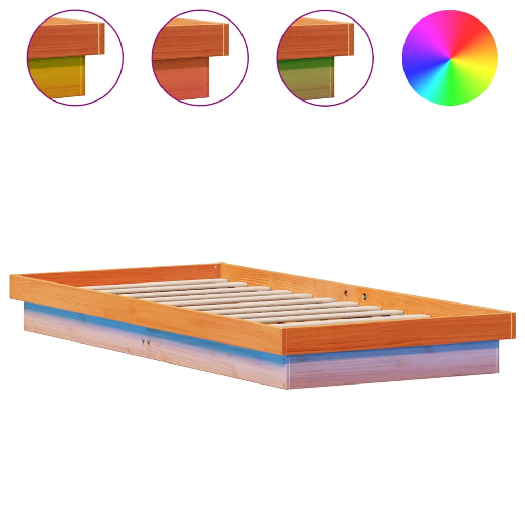 Solid Wood LED Bed Frame, Wax Brown, 100x200 cm (Frame Only)