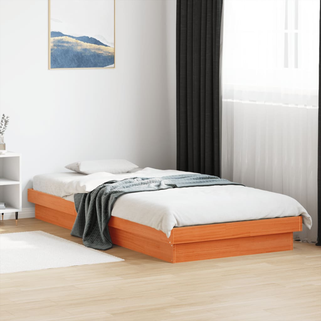 Solid Wood LED Bed Frame, Wax Brown, 100x200 cm (Frame Only)