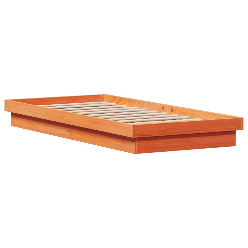 Solid Wood LED Bed Frame, Wax Brown, 100x200 cm (Frame Only)
