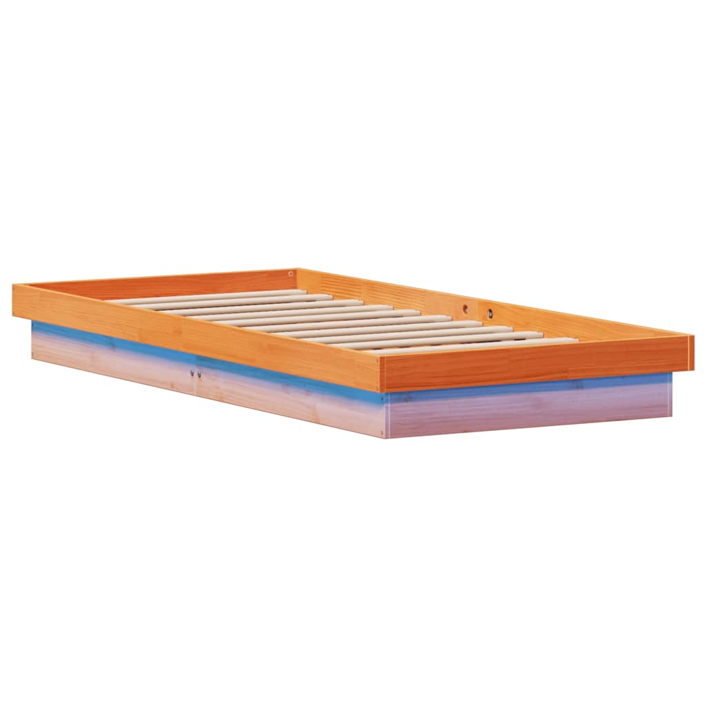 Solid Wood LED Bed Frame, Wax Brown, 100x200 cm (Frame Only)