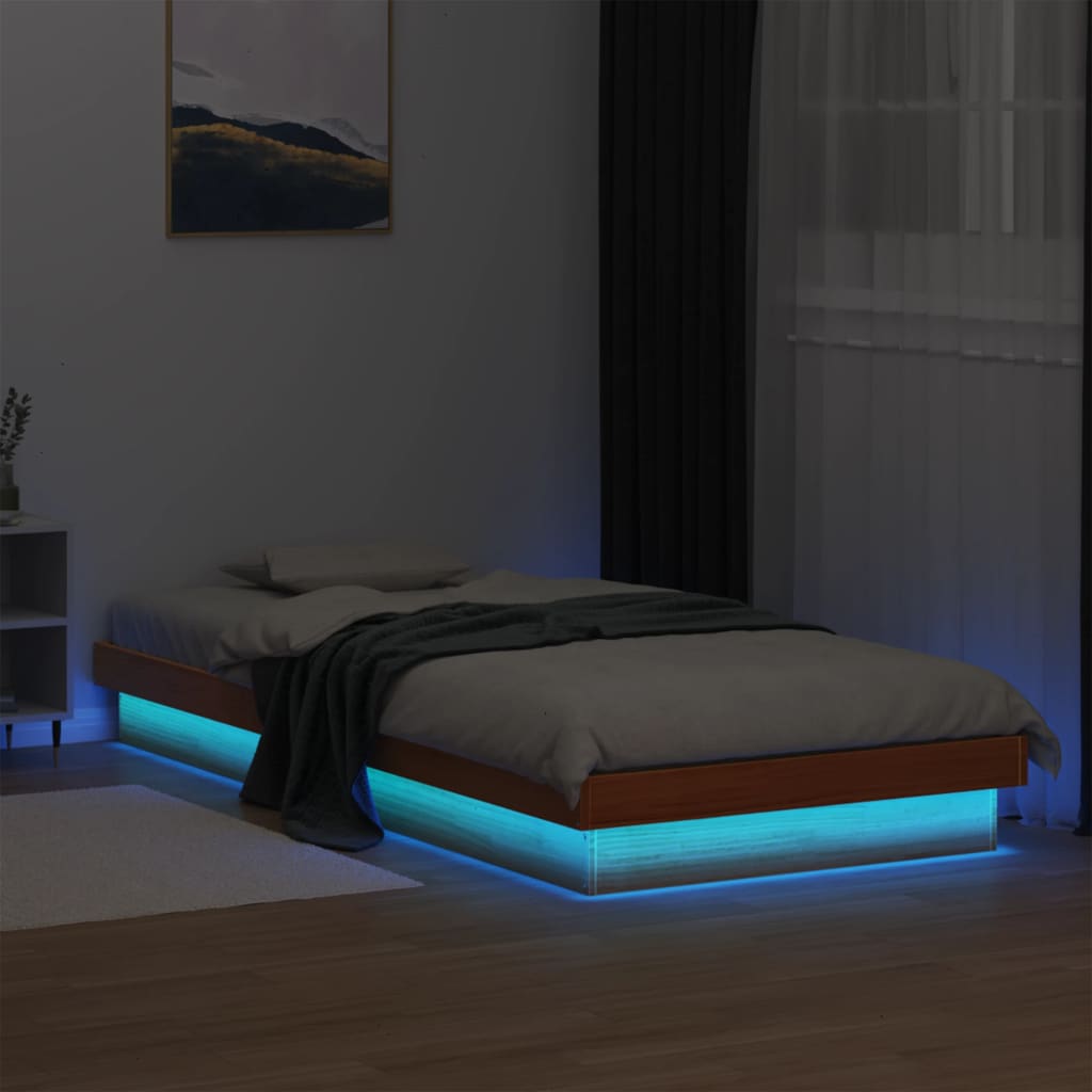 Solid Wood LED Bed Frame, Wax Brown, 100x200 cm (Frame Only)