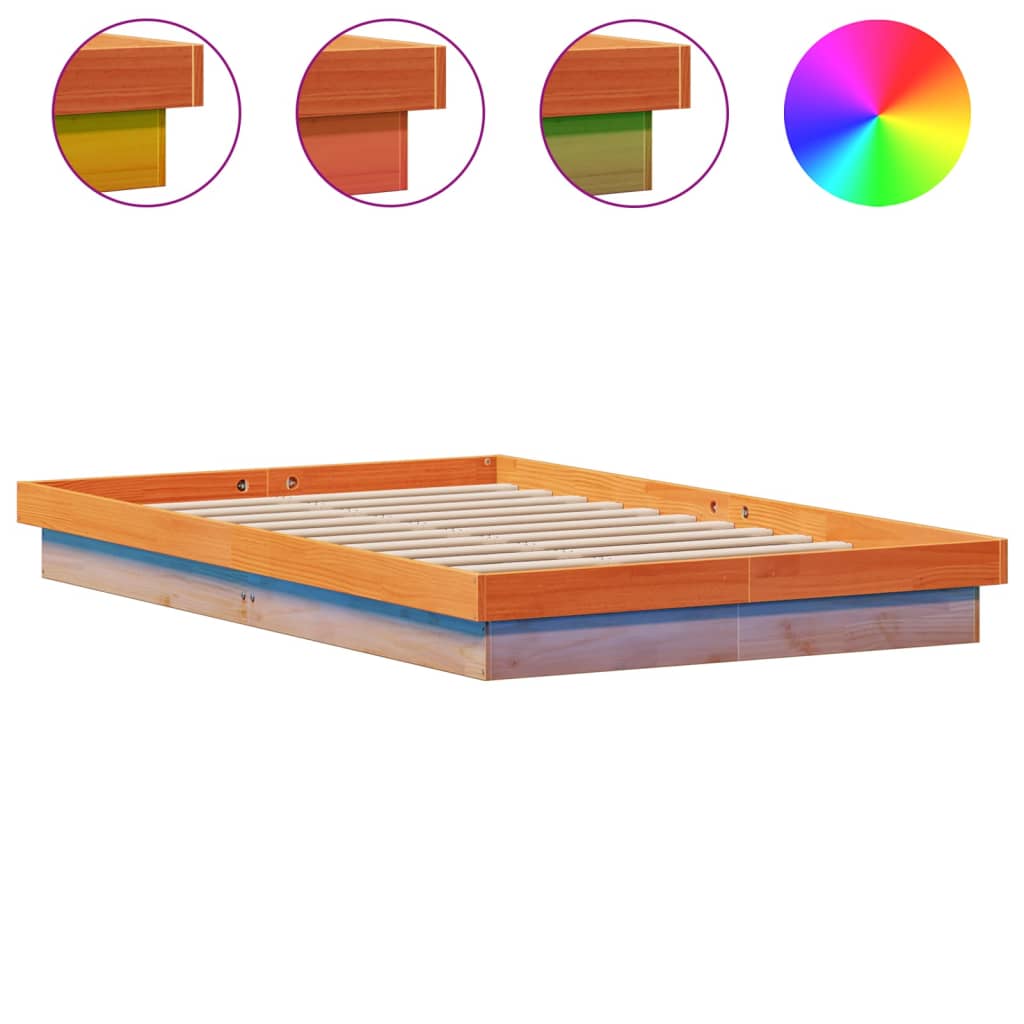 Wax Brown Solid Wood LED Bed Frame 120x200cm - No Mattress