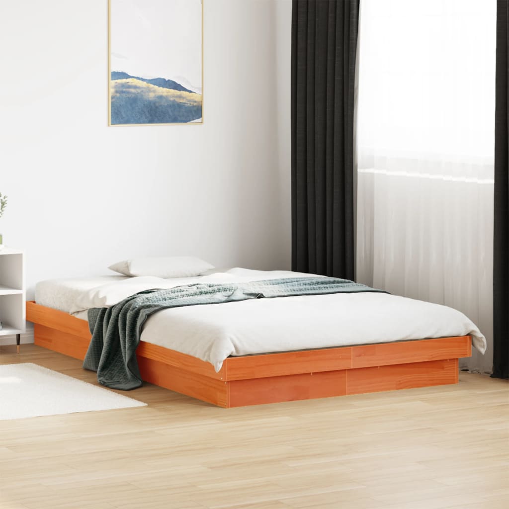 Wax Brown Solid Wood LED Bed Frame 120x200cm - No Mattress