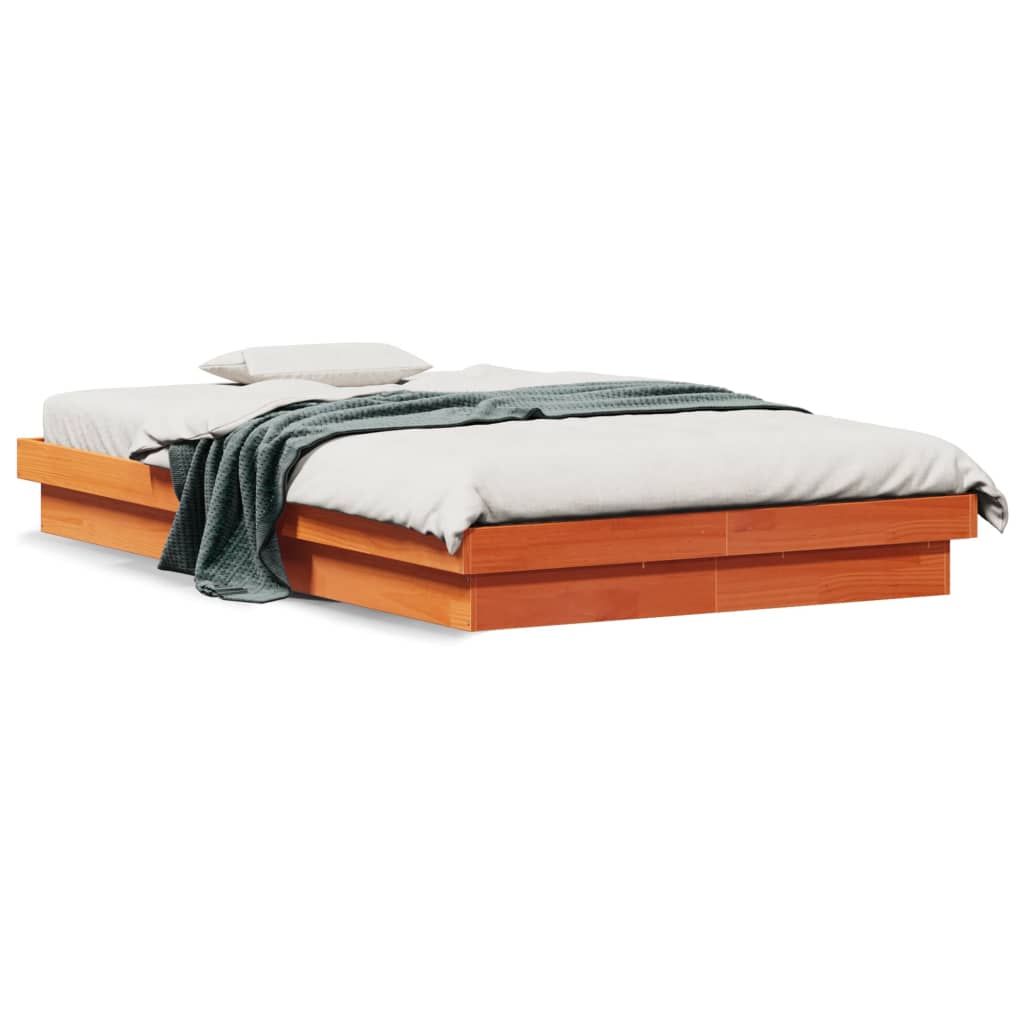 Wax Brown Solid Wood LED Bed Frame 120x200cm - No Mattress