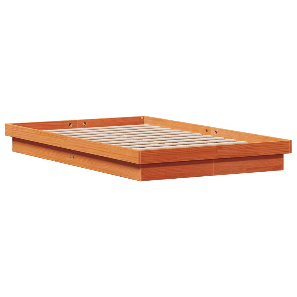 Wax Brown Solid Wood LED Bed Frame 120x200cm - No Mattress