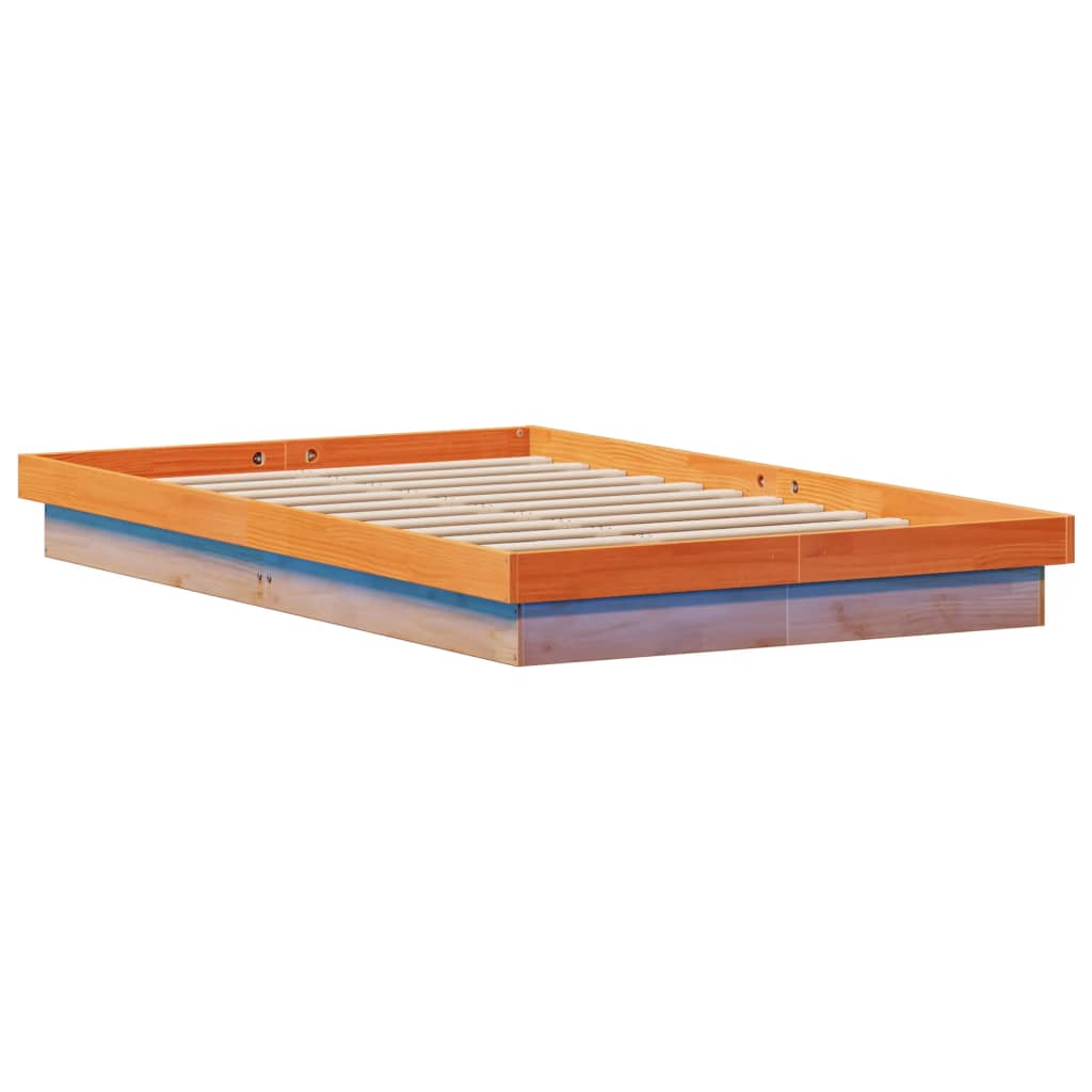 Wax Brown Solid Wood LED Bed Frame 120x200cm - No Mattress