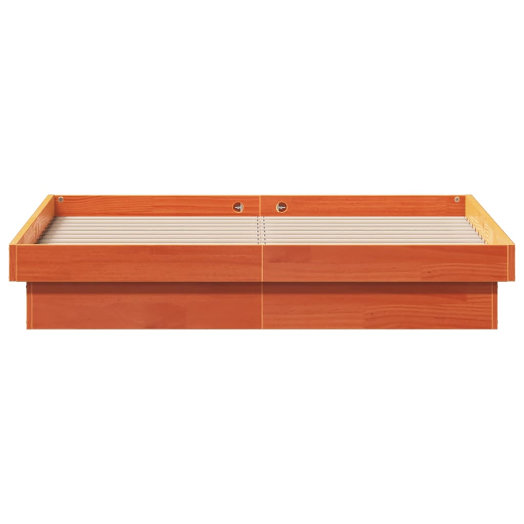 Wax Brown Solid Wood LED Bed Frame 120x200cm - No Mattress