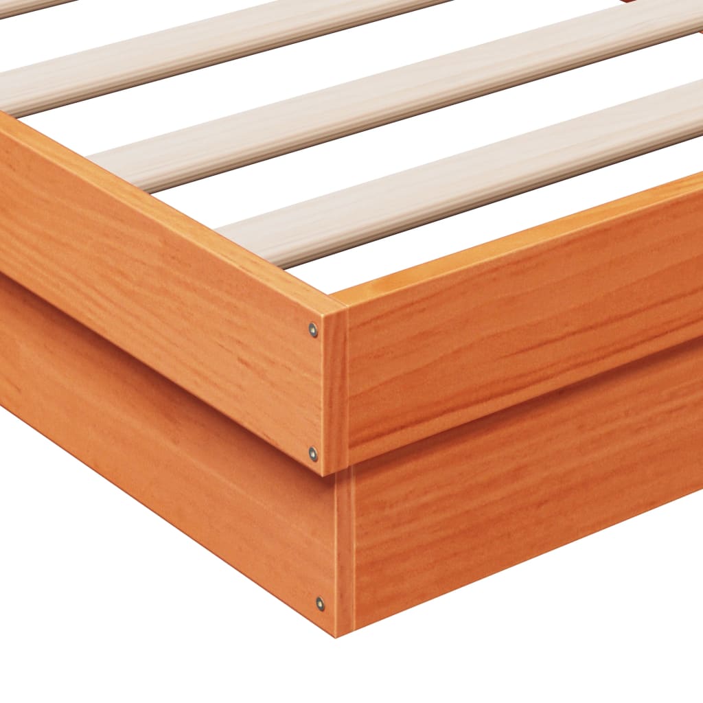 Wax Brown Solid Wood LED Bed Frame 120x200cm - No Mattress