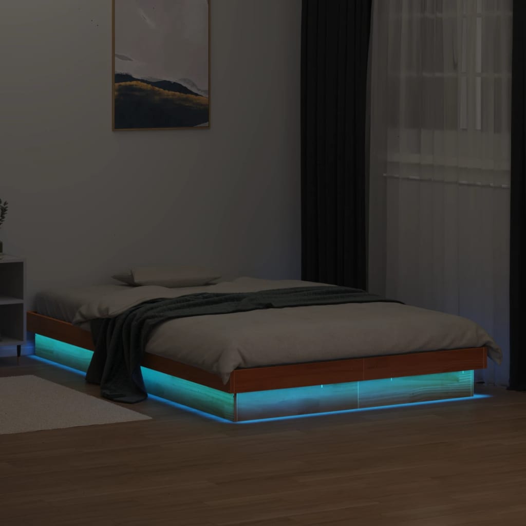 Wax Brown Solid Wood LED Bed Frame 120x200cm - No Mattress