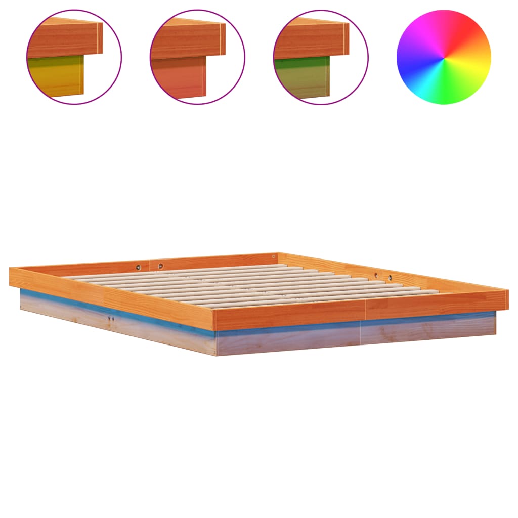 Wax Brown LED Bed Frame 160x200 cm - Solid Wood, No Mattress