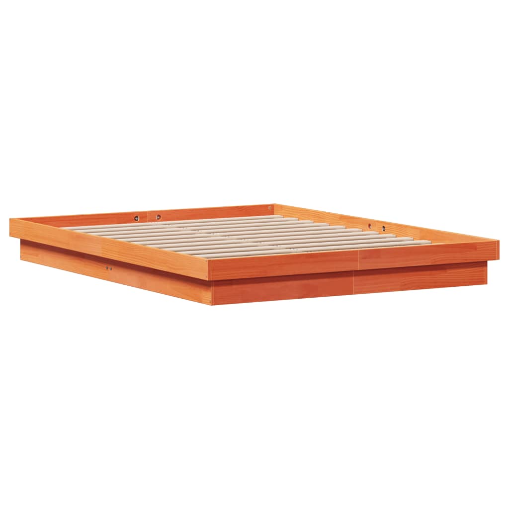 Wax Brown LED Bed Frame 160x200 cm - Solid Wood, No Mattress