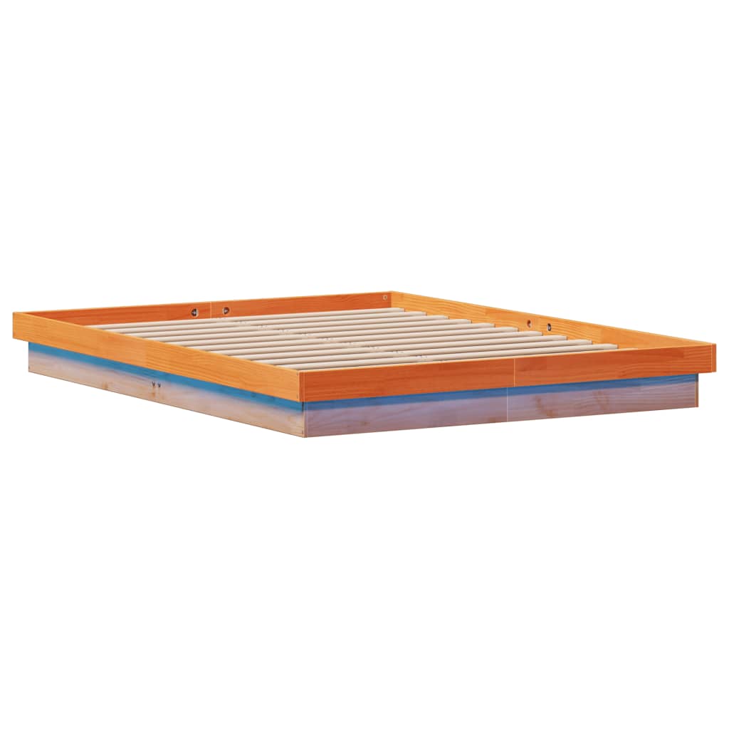 Wax Brown LED Bed Frame 160x200 cm - Solid Wood, No Mattress