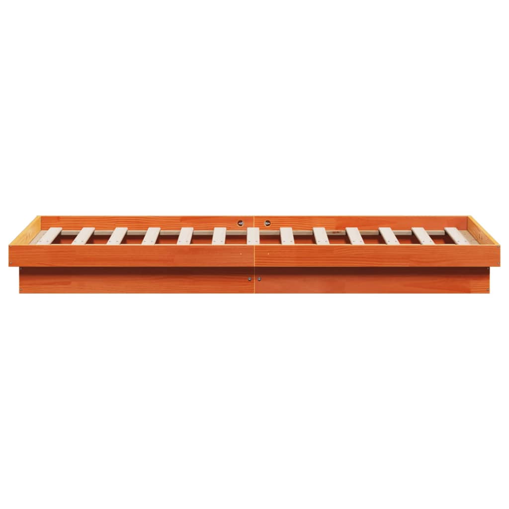 Wax Brown LED Bed Frame 160x200 cm - Solid Wood, No Mattress