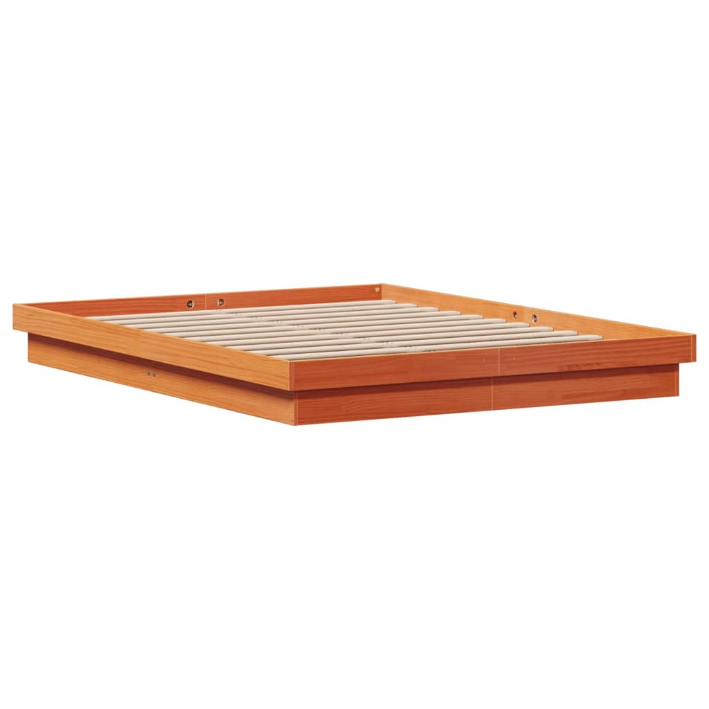 Wax Brown LED Bed Frame 160x200 cm - Solid Wood, No Mattress
