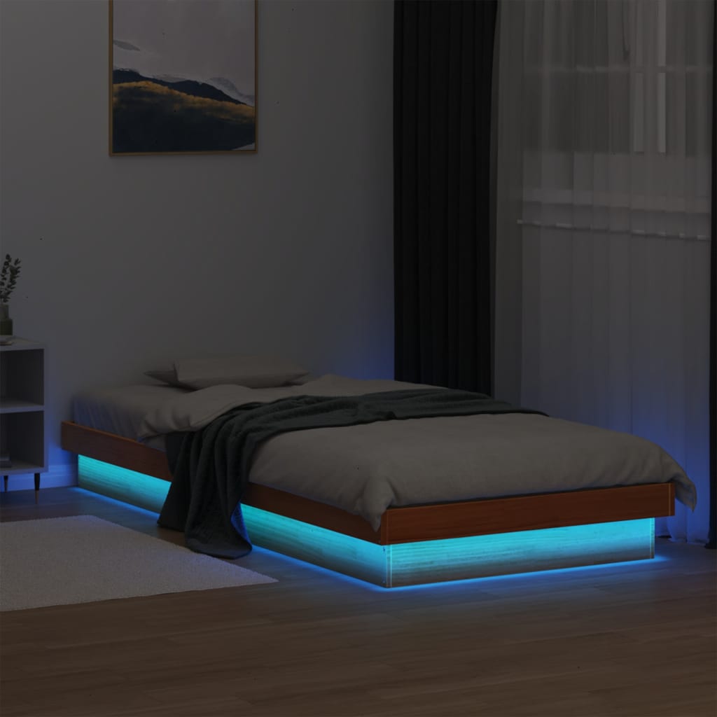 Solid Wood LED Bed Frame, Wax Brown, 90x190 cm, Single Size
