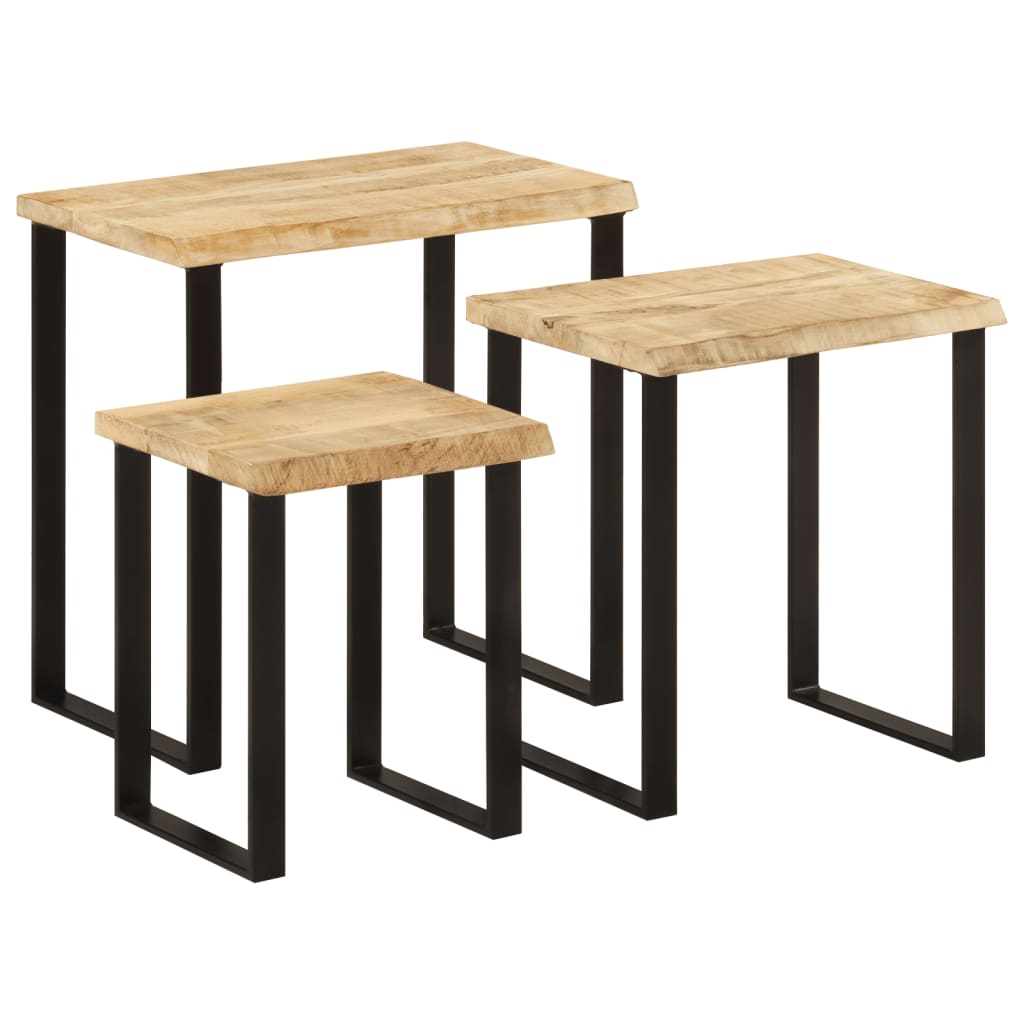 Nesting Tables 3 pcs with Live Edge Solid Wood Mango