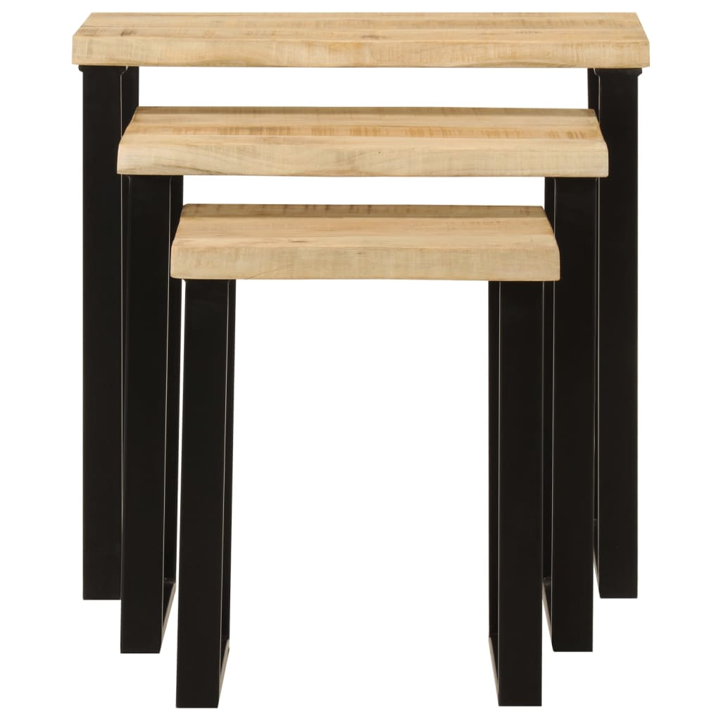 Nesting Tables 3 pcs with Live Edge Solid Wood Mango