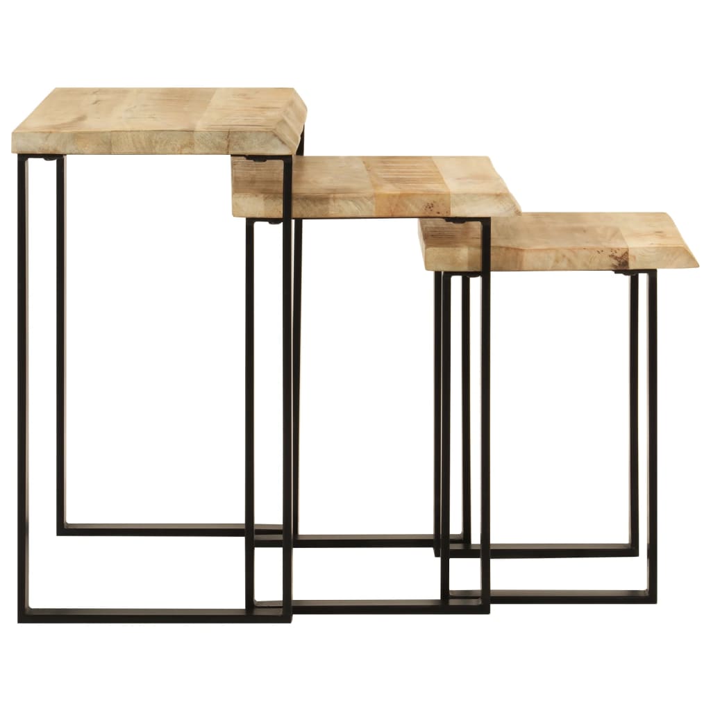Nesting Tables 3 pcs with Live Edge Solid Wood Mango
