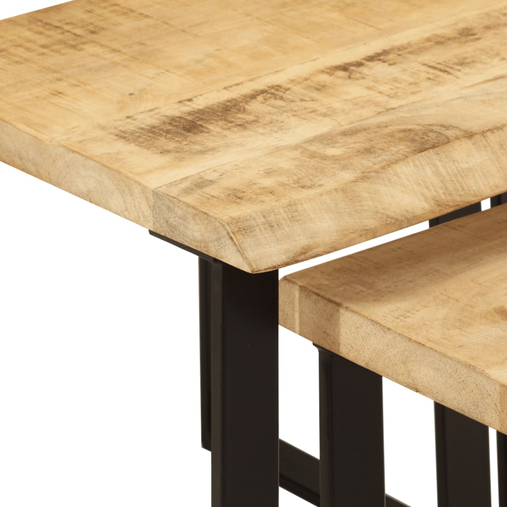 Nesting Tables 3 pcs with Live Edge Solid Wood Mango