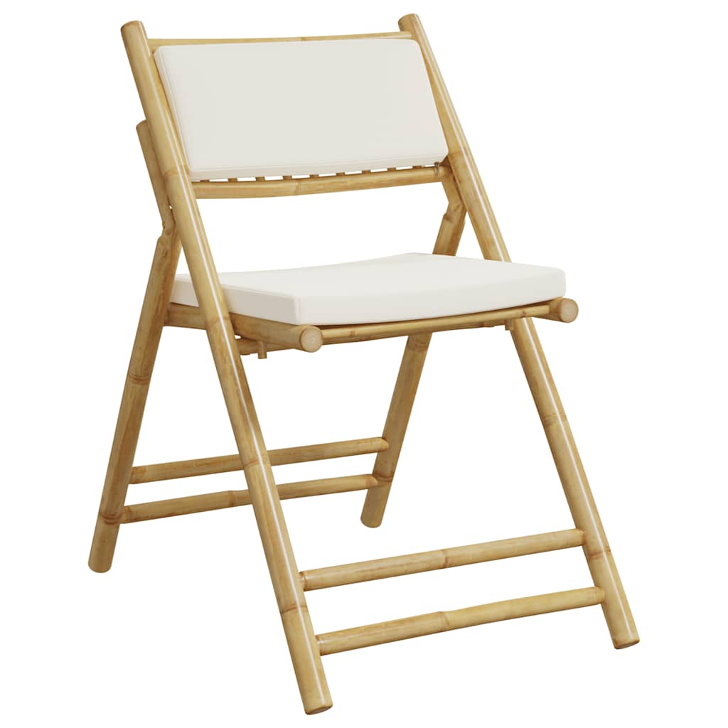 Bamboo Folding Bistro Chairs Set with Cream White Cushions - 4 Piece