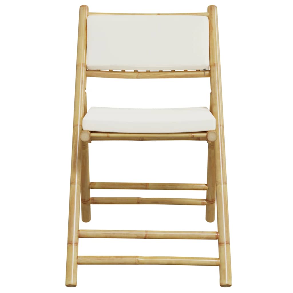 Bamboo Folding Bistro Chairs Set with Cream White Cushions - 4 Piece