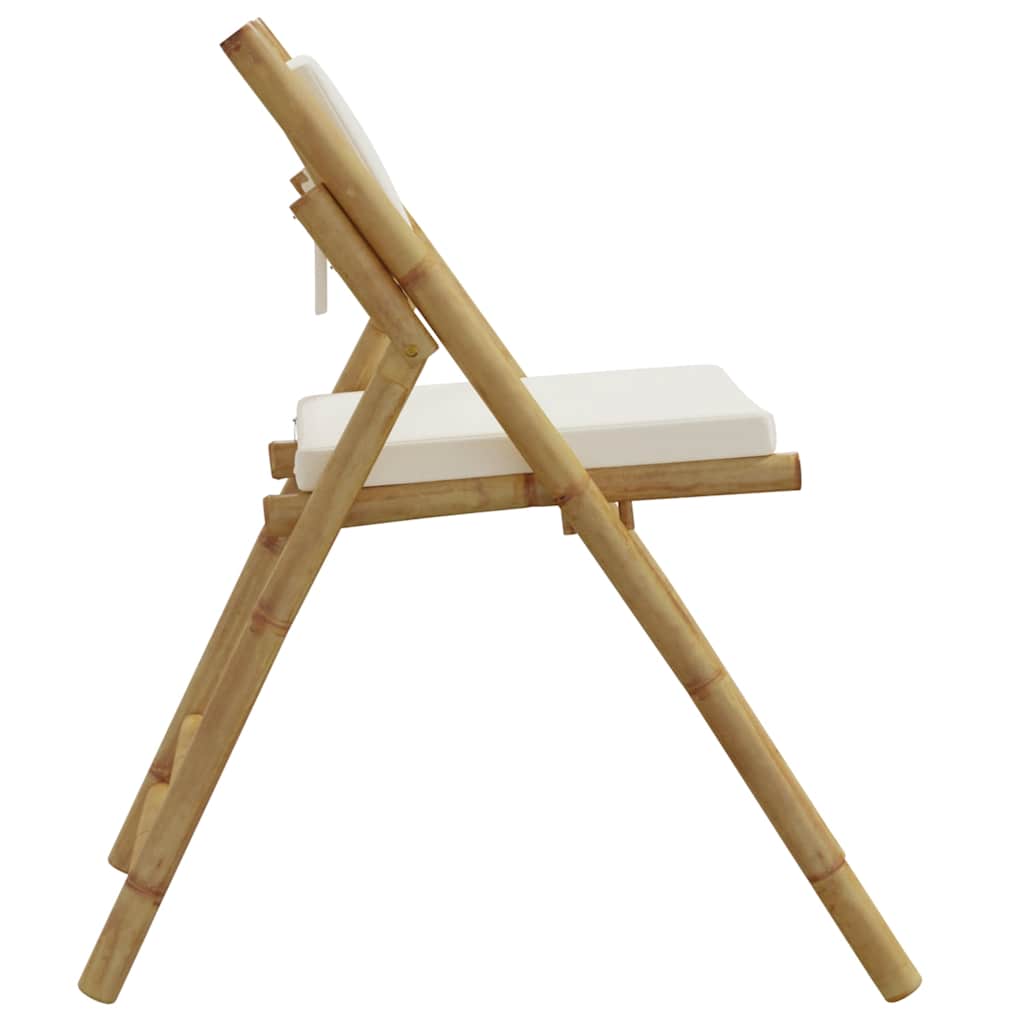 Bamboo Folding Bistro Chairs Set with Cream White Cushions - 4 Piece